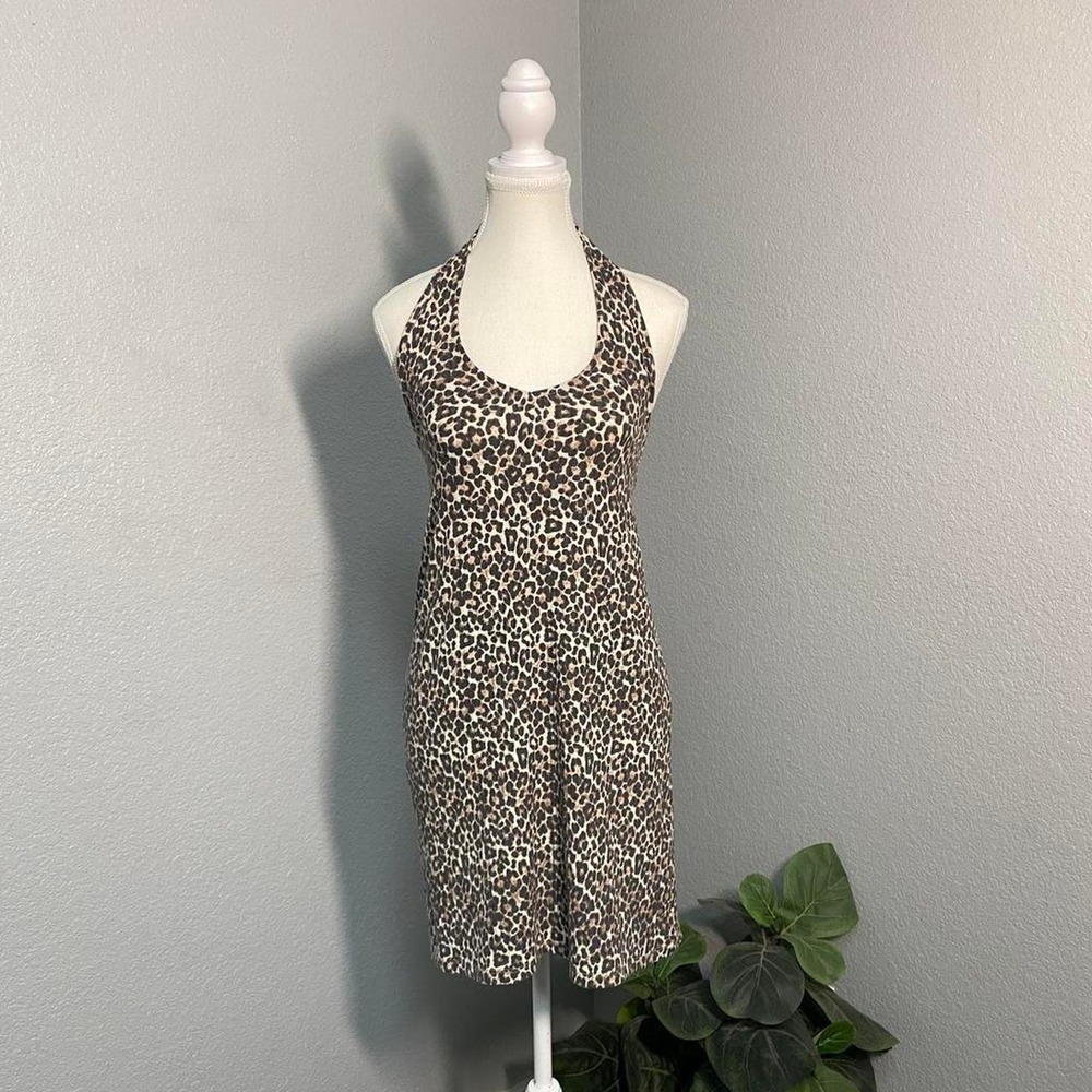 AMERICAN EAGLE LEOPARD HALTER DRESS Y2K SUMMER EURO BOHO COCONUT GIRL